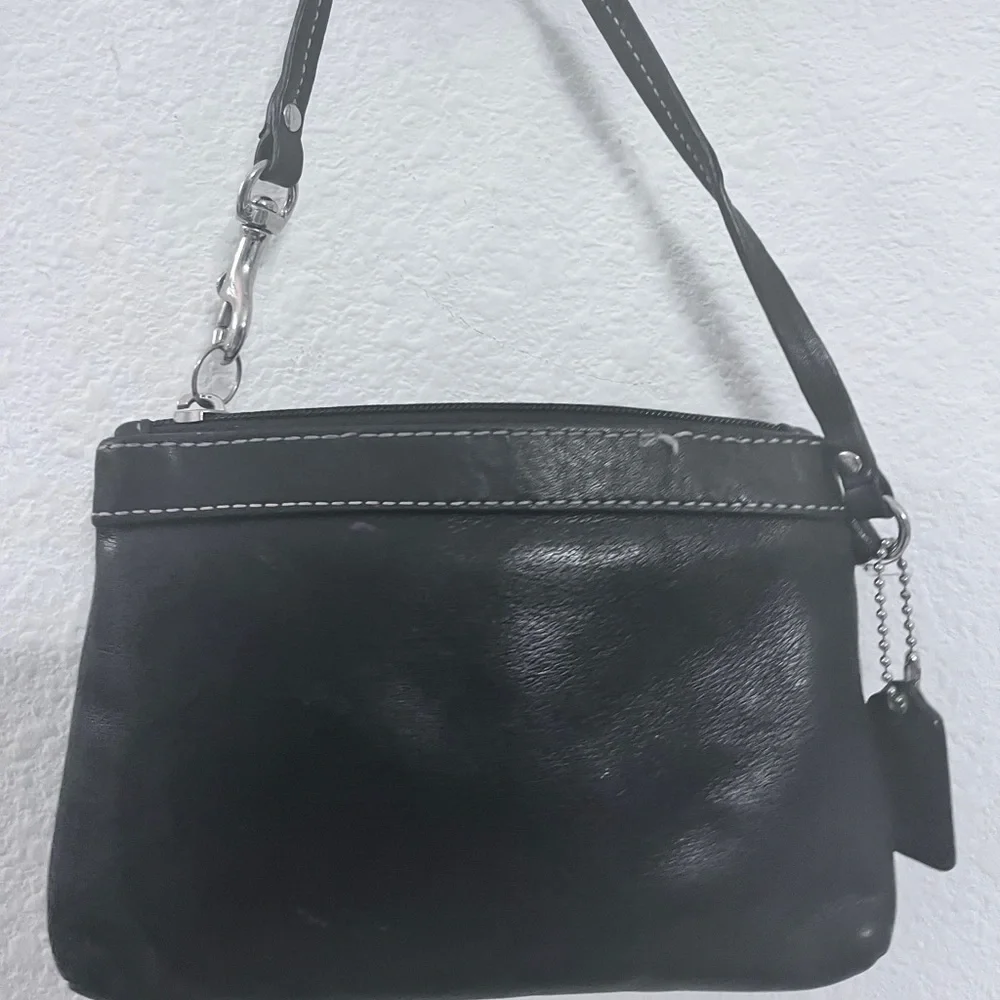 Authentic Coach Black Leather Wristlet with Silver Hardware